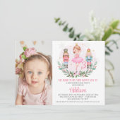 ピンクガールズフォトシュガープラムフェアリー誕生日 招待状 (スタンド正面)
