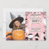 ピンクガールズフォトハローウィンパーティ誕生日 招待状 (正面)