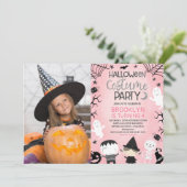 ピンクガールズフォトハローウィンパーティ誕生日 招待状 (スタンド正面)