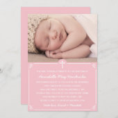 ピンクガールズフォトバプティスマ/《キリスト教》洗礼式や命名式招待状 招待状 (正面/裏面)