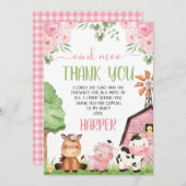 ピンクガールズフローラファーム誕生日サンキューカード 招待状 (正面/裏面)