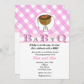ピンクガールズベビーシャワーBBQベビーQ夏招待状 招待状 (正面/裏面)