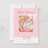 ピンクガールズベビーレースのようシャワー招待状 招待状 (正面)