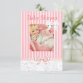 ピンクガールズベビーレースのようシャワー招待状 招待状 (スタンド正面)
