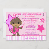 ピンクガールズモンキーロックスターベビーシャワー招待状 招待状 (正面)