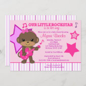 ピンクガールズモンキーロックスターベビーシャワー招待状 招待状 (正面/裏面)