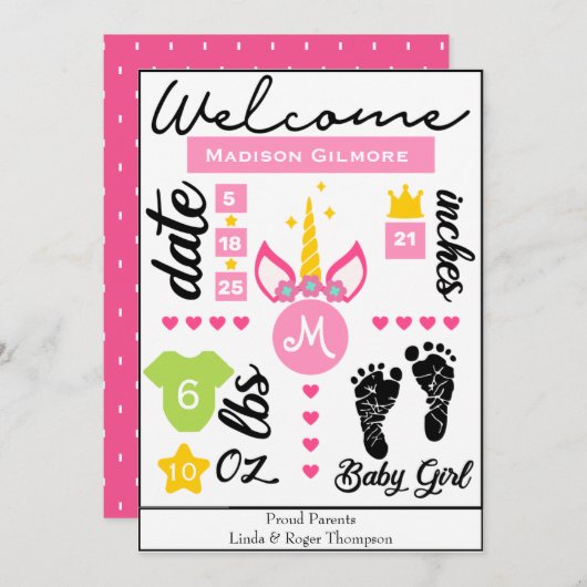 ピンクガールズユニコーン誕生統計の発表 招待状 (正面/裏面)