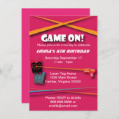 ピンクガールズレーザーラベル誕生会 招待状 (正面/裏面)