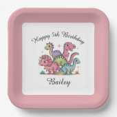 ピンクガールズ恐竜誕生日 ペーパープレート (正面)