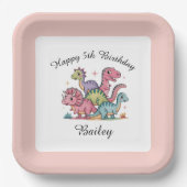 ピンクガールズ恐竜誕生日 ペーパープレート (正面)