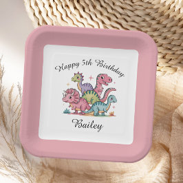 ピンクガールズ恐竜誕生日 ペーパープレート