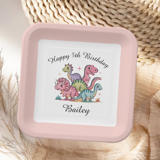 ピンクガールズ恐竜誕生日 ペーパープレート