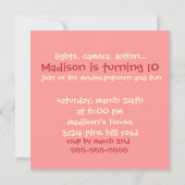 ピンクガールズ映画の誕生日パーティーへの招待 招待状 (裏面)