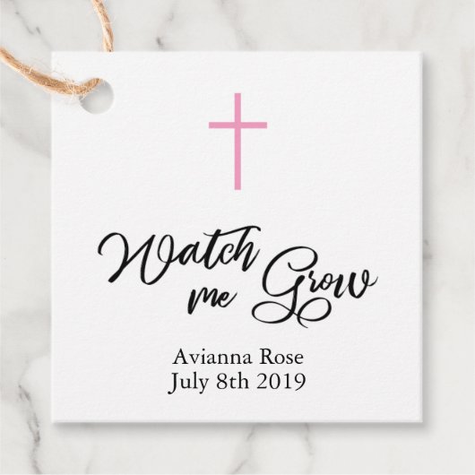 ピンクガールズ《キリスト教》洗礼式や命名式バプティスプラントメッセージカード フェイバータグ (正面)