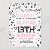 ピンクガールズNumber13誕生日パーティー 招待状 (正面/裏面)