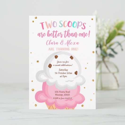 ピンクガールツインズアイスクリーム招待状 招待状 (スタンド正面)