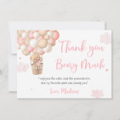 ピンクガールテディベアバルーン誕生日 サンキューカード (正面)