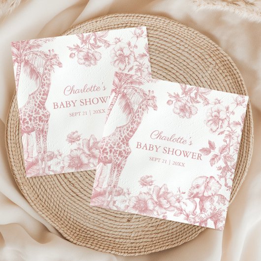 ピンクガールトイルドゥジュエサファリ動物ベビーシャワー スタンダードカクテルナプキン