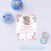 ピンクガールドラゴンフローラベビーシャワー招待状 チラシ (シングル)