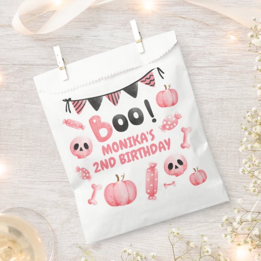 ピンクガールハローウィンパーティ第2誕生日 フェイバーバッグ (クリップ留めされた状態)