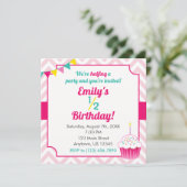 ピンクガールハーフ誕生日フォト招待状 招待状 (スタンド正面)