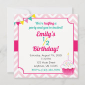 ピンクガールハーフ誕生日フォト招待状 招待状 (正面)