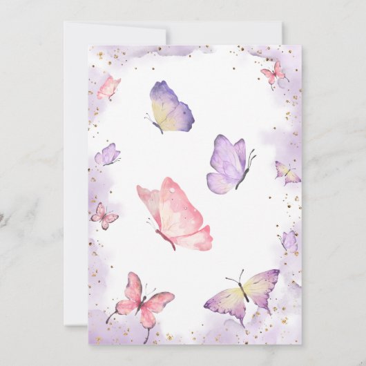 ピンクガールバタフライ誕生日招待状 招待状 (裏面)