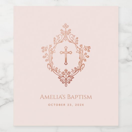 ピンクガールバプティスクレストエレガントヴィンテージクロス ワインラベル (シングルラベル)