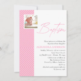 ピンクガールバプテスマ招待状と写真&水玉模様 招待状