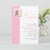 ピンクガールバプテスマ招待状と写真&水玉模様 招待状 (スタンド正面)
