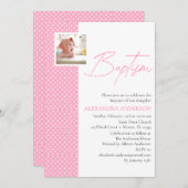 ピンクガールバプテスマ招待状と写真&水玉模様 招待状 (正面/裏面)
