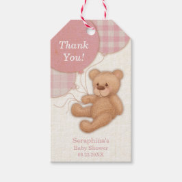 ピンクガールバルーンテディベア ギフトタグ