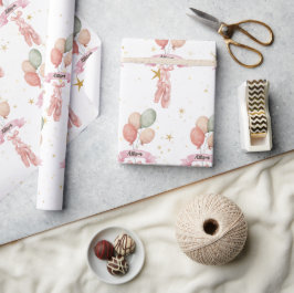 ピンクガールバレリーナパタン誕生日パーティー ラッピングペーパー