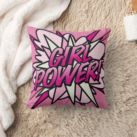 ピンクガールパワークールおもしろいモダントレンディー漫画本 クッション (ブランケット)