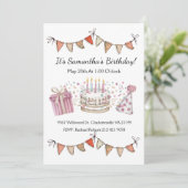 ピンクガールパーティーデコレーション誕生日招待状 招待状 (スタンド正面)