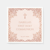 ピンクガールファーストコミューンバラ離れ金ゴールドエレガント スタンダードカクテルナプキン (正面)