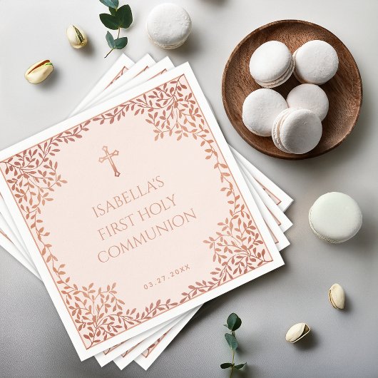 ピンクガールファーストコミューンバラ離れ金ゴールドエレガント スタンダードカクテルナプキン