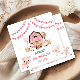 ピンクガールファームアニマルバースデーパーティー スタンダードカクテルナプキン