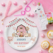 ピンクガールファームアニマルバースデーパーティー ペーパープレート (パーティー)