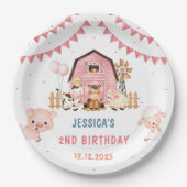 ピンクガールファームアニマルバースデーパーティー ペーパープレート (正面)