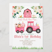 ピンクガールファーム動物の誕生日パーティー 招待状 (正面/裏面)