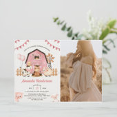 ピンクガールファーム動物ベビーシャワーパーティー写真 招待状 (スタンド正面)