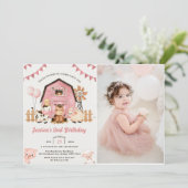 ピンクガールファーム動物2nd誕生日パーティー写真 招待状 (スタンド正面)