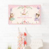 ピンクガールフェアリーガーデン1歳の誕生日パーティー 横断幕 (インサイチュ)