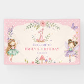 ピンクガールフェアリーガーデン1歳の誕生日パーティー 横断幕 (横)