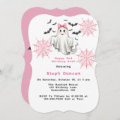 ピンクガールフレンドリー幽霊とこうもりバースデーパーティー 招待状 (正面/裏面)