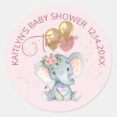 ピンクガールフローラゾウ赤ちゃんシャワーありがとう ラウンドシール (正面)