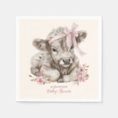 ピンクガールフローラハイランドカウベビーシャワー スタンダードカクテルナプキン (正面)