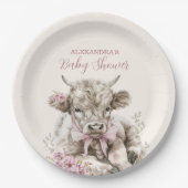 ピンクガールフローラハイランドカウベビーシャワー ペーパープレート (正面)