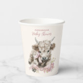 ピンクガールフローラハイランドカウベビーシャワー 紙コップ (裏面)